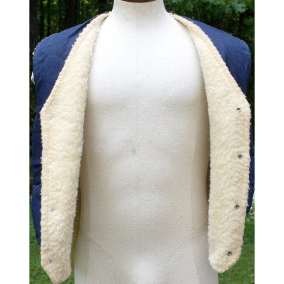 VTG 70s 80s Come On Strong Men L Sherpa Lined Blue Jean Vest Ranch Denim Western - Picture 12 of 15